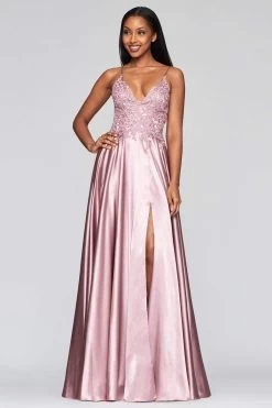 Faviana - S10400 Beaded Lace V Neck Flowy Satin Gown -Boutique Wedding Dress Store faviana s10400 beaded lace v neck flowy satin gown prom dresses 00 deep mauve 28268290965587