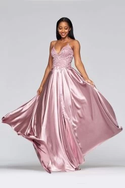Faviana - S10400 Beaded Lace V Neck Flowy Satin Gown -Boutique Wedding Dress Store faviana s10400 beaded lace v neck flowy satin gown prom dresses 28268300140627