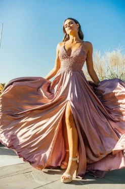 Faviana - S10400 Beaded Lace V Neck Flowy Satin Gown -Boutique Wedding Dress Store faviana s10400 beaded lace v neck flowy satin gown prom dresses 31532077776979