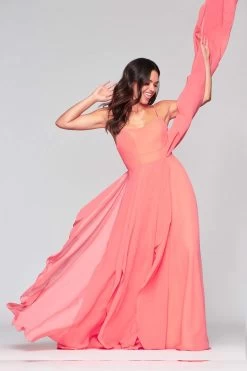 Faviana - S10434 Ruffled Scoop A-Line Evening Dress -Boutique Wedding Dress Store faviana s10434 ruffled scoop a line evening dress bridesmaid dresses 00 sorbet 13438384930899