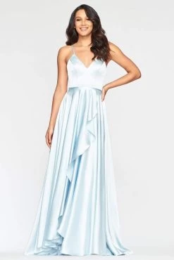 Faviana - S10460 Asymmetrical Wrap High Slit Satin Dress