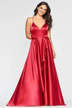Faviana - S10460 Asymmetrical Wrap High Slit Satin Dress -Boutique Wedding Dress Store faviana s10460 asymmetrical wrap high slit satin dress prom dresses 00 red 13420151308371