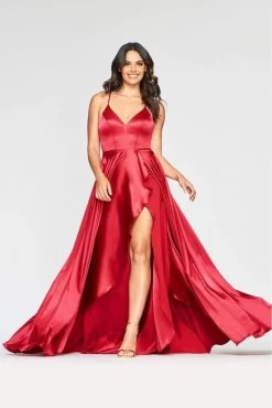 Faviana - S10460 Asymmetrical Wrap High Slit Satin Dress -Boutique Wedding Dress Store faviana s10460 asymmetrical wrap high slit satin dress prom dresses 13420151242835