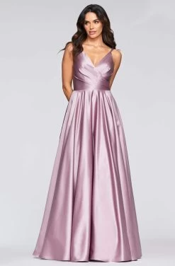 Faviana - S10473 Plunging V-Neck Satin A-line Gown