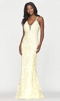Faviana - S10662 V-Neck Floral Lace Gown