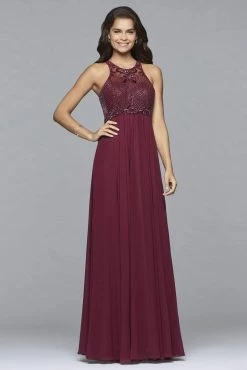 Faviana - S7989 Long Chiffon Dress With Bead Detailing -Boutique Wedding Dress Store faviana s7989 long chiffon dress with bead detailing special occasion dress 0 wine 28955764654163