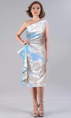 Gia Franco - 12108 Asymmetric Floral Printed Midi Dress