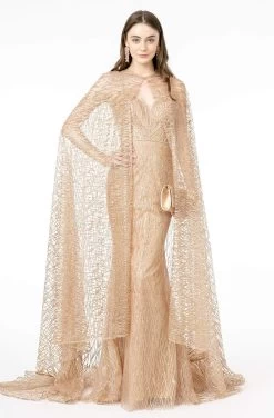 GLS By Gloria - GL1830 Glitter Embellished Mermaid Dress With Cape -Boutique Wedding Dress Store gls by gloria gl1830 glitter embellished mermaid dress with cape evening dresses xs gold 28260844699731