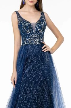 GLS By Gloria - GL1840 Jeweled Bodice Glitter Overskirt Gown -Boutique Wedding Dress Store gls by gloria gl1840 jeweled bodice glitter overskirt gown prom dresses 28827788771411