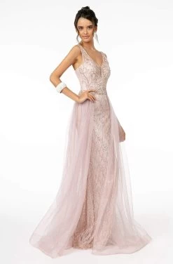 GLS By Gloria - GL1840 Jeweled Bodice Glitter Overskirt Gown -Boutique Wedding Dress Store gls by gloria gl1840 jeweled bodice glitter overskirt gown prom dresses xs rose gold 28261902942291