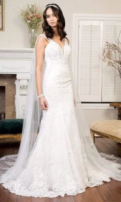 GLS By Gloria - GL1935 Embroidered V Neck Mermaid Dress