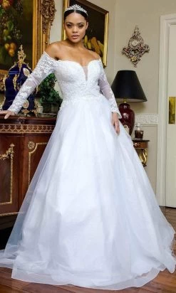 GLS By Gloria - GL1937 Embroidered Long Sleeves A-Line Dress -Boutique Wedding Dress Store gls by gloria gl1937 embroidered long sleeves a line dress wedding dresses 27995200946259