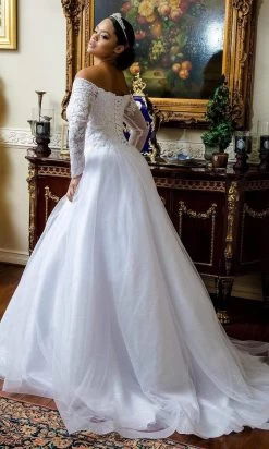 GLS By Gloria - GL1937 Embroidered Long Sleeves A-Line Dress -Boutique Wedding Dress Store gls by gloria gl1937 embroidered long sleeves a line dress wedding dresses 27995247378515