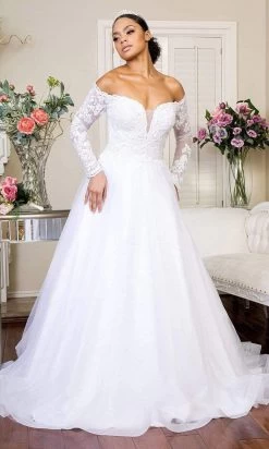 GLS By Gloria - GL1937 Embroidered Long Sleeves A-Line Dress -Boutique Wedding Dress Store gls by gloria gl1937 embroidered long sleeves a line dress wedding dresses 28739774251091