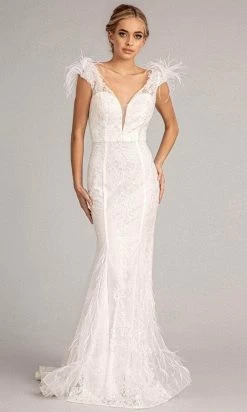 GLS By Gloria GL1983 - Feathered Glitter Mermaid Evening Dress -Boutique Wedding Dress Store gls by gloria gl1983 feathered glitter mermaid evening dress special occasion dress xs white 30082286583891