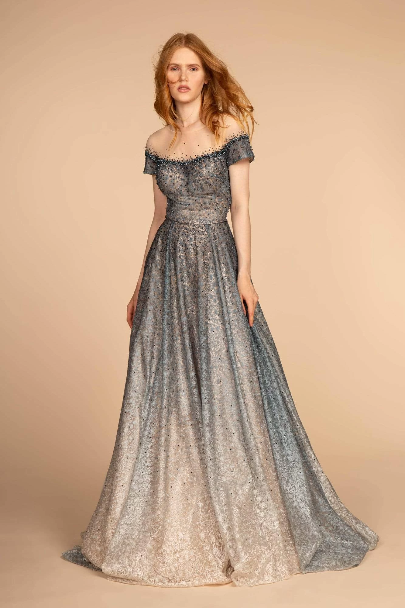 GLS By Gloria - GL2558 Two Tone Embellished Lace A-line Gown 3 GLS By Gloria - GL2558 Two Tone Embellished Lace A-line Gown