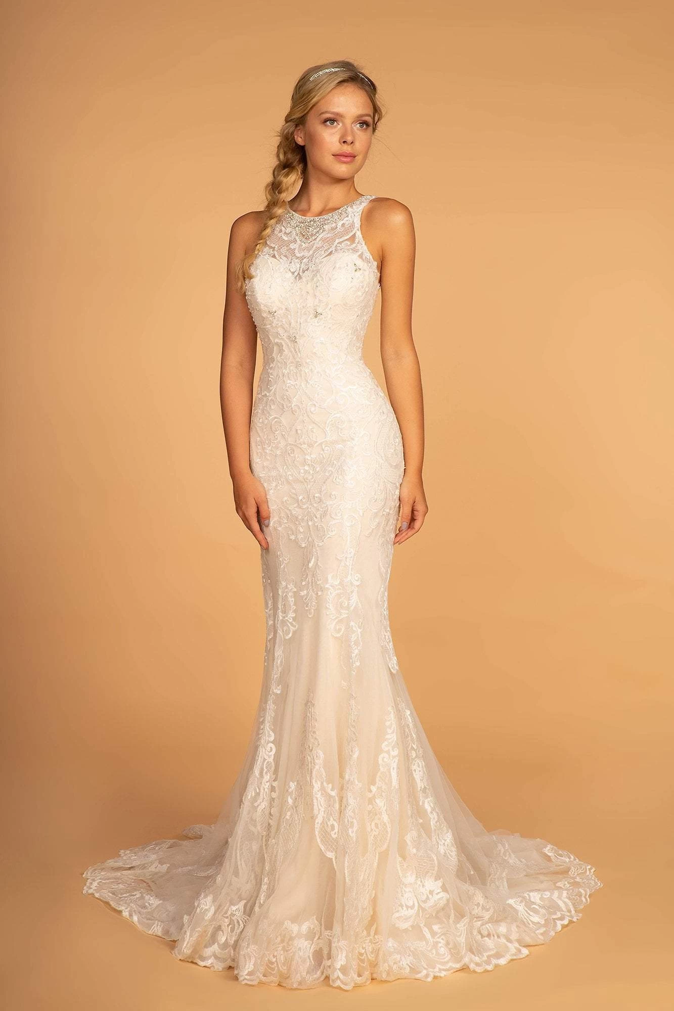 GLS By Gloria - GL2597 Embellished Lace Halter Trumpet Gown 3 GLS By Gloria - GL2597 Embellished Lace Halter Trumpet Gown