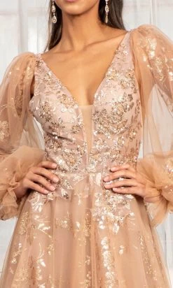 GLS By Gloria GL3001 - Long Puffed Sleeves Deep V-neck Evening Gown -Boutique Wedding Dress Store gls by gloria gl3001 long puffed sleeves deep v neck evening gown prom dresses 30119702462547