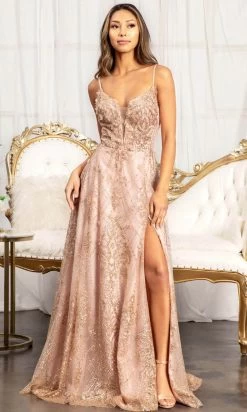 GLS By Gloria GL3031 - Embroidered Plunging Sweetheart A-Line Dress