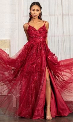 GLS By Gloria GL3033 - Appliqued V-Neck Prom Gown -Boutique Wedding Dress Store gls by gloria gl3033 appliqued v neck prom gown special occasion dress 30111042142291