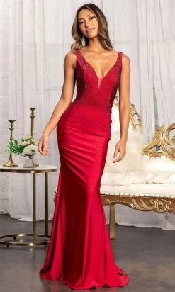 GLS By Gloria GL3037 - Plunging V-Neck Wide Open V-Back Mermaid Dress -Boutique Wedding Dress Store gls by gloria gl3037 plunging v neck wide open v back mermaid dress special occasion dress xs burgundy 30111185371219