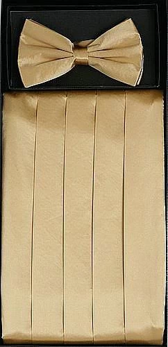 Gold Silk Satin Cummerbund And Bow Tie Set