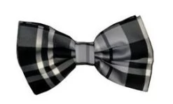 Gray/Black Plaid Bow Ties With Matching Pocket Squares