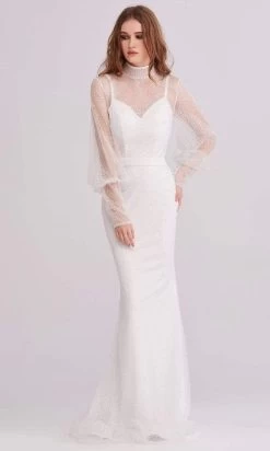 J'Adore Dresses - J15027 High Neck Bishop Sleeve Glittered Gown -Boutique Wedding Dress Store j adore j15027 high neck bishop sleeve glittered gown mother of the bride dresses 2 ivory 15644977004627