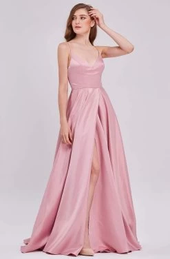 J'Adore Dresses - J16050 Plunging V-neck Satin A-line Gown
