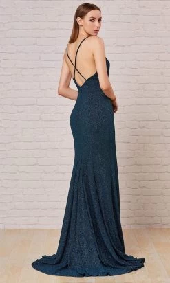 J'Adore Dresses - J18033 Spaghetti Strap Glitter High Slit Gown -Boutique Wedding Dress Store j adore j18033 spaghetti strap glitter high slit gown evening dresses 15650597339219