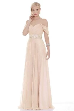 J'Adore Dresses - J6068 Draped Jeweled Empire Waist Long Dress