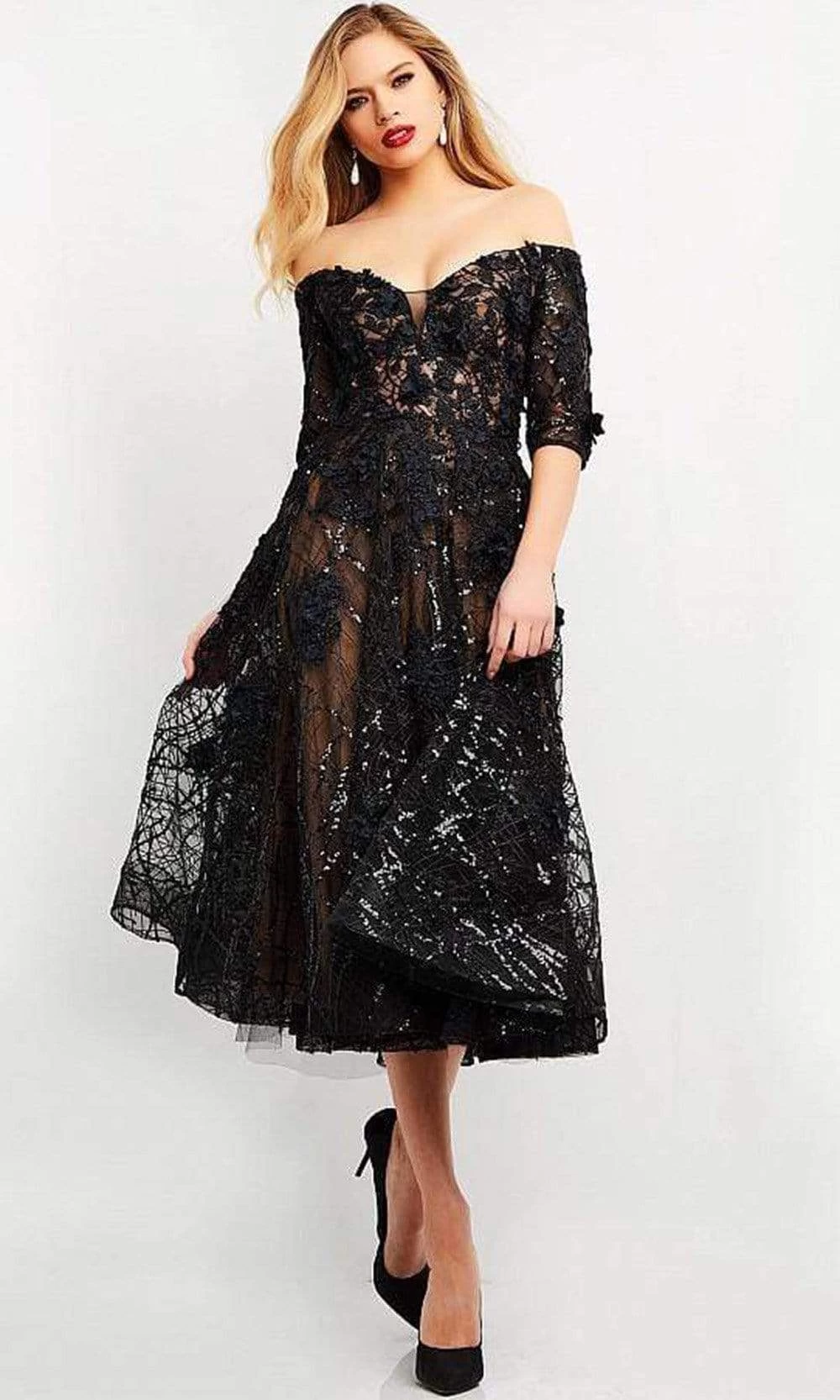 Jovani - 06637 Off Shoulder Sweetheart Tea Length 3 Jovani - 06637 Off Shoulder Sweetheart Tea Length