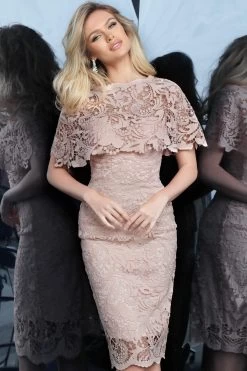 Jovani - 1401 Lace Sweetheart Sheath Dress With Capelet -Boutique Wedding Dress Store jovani 1401 lace sweetheart sheath dress with capelet wedding guest 28348953493587