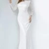 Jovani - 2927 Long Sleeve Bateau Glitter Sheath Dress -Boutique Wedding Dress Store jovani 2927 long sleeve bateau glitter sheath dress evening dresses 00 white 28248311070803