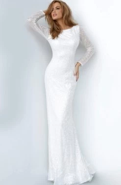 Jovani - 2927 Long Sleeve Bateau Glitter Sheath Dress -Boutique Wedding Dress Store jovani 2927 long sleeve bateau glitter sheath dress evening dresses 28068259299411