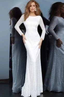 Jovani - 2927 Long Sleeve Bateau Glitter Sheath Dress -Boutique Wedding Dress Store jovani 2927 long sleeve bateau glitter sheath dress evening dresses 28248307957843