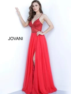 Jovani - 66925 Beaded Plunging V-neck Chiffon A-line Dress -Boutique Wedding Dress Store jovani 66925 beaded plunging v neck chiffon a line dress prom dresses 00 red 28532034895955