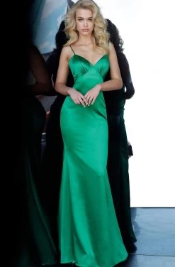 Jovani - 67862 Satin V-neck Trumpet Dress With Train -Boutique Wedding Dress Store jovani 67862 satin v neck trumpet dress with train prom dresses 13307395178579