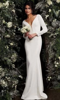 Jovani Bridal - JB06911 Plunging V Neck Long Sleeves Bridal Dress -Boutique Wedding Dress Store jovani bridal jb06911 plunging v neck long sleeves bridal dress bridal dresses 28325919391827