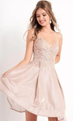 JVN By Jovani - Embroidered Bodice A-Line Dress JVN04010SC - 1 Pc Nude In Size 0 Available -Boutique Wedding Dress Store jovani embroidered bodice a line dress jvn04010sc 1 pc nude in size 0 available ccsale 30513117790291