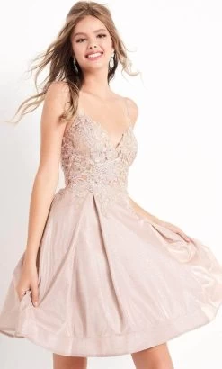 JVN By Jovani - Embroidered Bodice A-Line Dress JVN04010SC - 1 Pc Nude In Size 0 Available -Boutique Wedding Dress Store jovani embroidered bodice a line dress jvn04010sc 1 pc nude in size 0 available ccsale 30513117855827