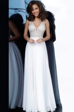 JVN By Jovani - JVN00944 Jeweled Floral Illusion Bodice Chiffon Gown -Boutique Wedding Dress Store jovani jvn00944 jeweled floral illusion bodice chiffon gown prom dresses 28069924798547
