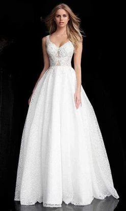 JVN By Jovani - Plunging V-Neck Embellished Ballgown JVN64105SC - 1 Pc Rasberry In Size 00 Available