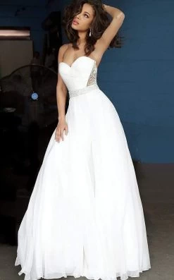 Jovani - Strapless Ruche-Ornate A-Line Dress 00457SC - 1 Pc Off-White In Size 12 Available -Boutique Wedding Dress Store jovani strapless ruche ornate a line dress 00457sc 1 pc off white in size 12 available ccsale 12 off white 28253178265683