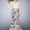 La Femme - 24281 Intricate Lace Off-Shoulder Long Floral Evening Gown -Boutique Wedding Dress Store la femme 24281 intricate lace off shoulder long floral evening gown special occasion dress 00 pink multi 28552211595347