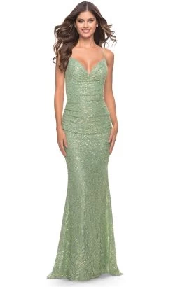 La Femme 31527 - Lace V Cowl Neck Gown