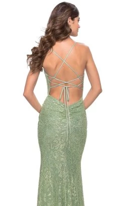 La Femme 31527 - Lace V Cowl Neck Gown -Boutique Wedding Dress Store la femme 31527 lace v cowl neck gown special occasion dress 31798745956435