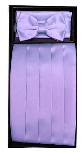 Lavender Poly Satin Cummerbund, Bow Tie, And Hanky Set 3 Lavender Poly Satin Cummerbund, Bow Tie, And Hanky Set