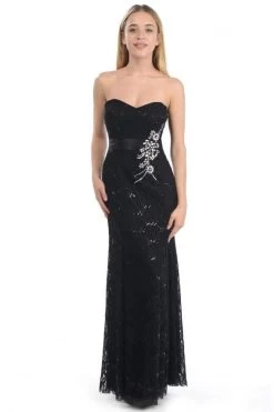 Lenovia - 5113 Strapless Sweetheart Sequined Lace Dress -Boutique Wedding Dress Store lenovia 5113 strapless sweetheart sequined lace dress bridesmaid dresses xs black 28230389006419