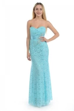 Lenovia - 5113 Strapless Sweetheart Sequined Lace Dress